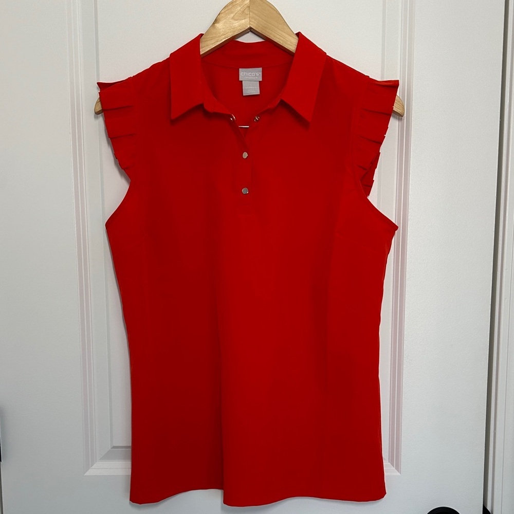 Chico's Women’s Ruffle Sleeve Blouse Vibrant Coral M